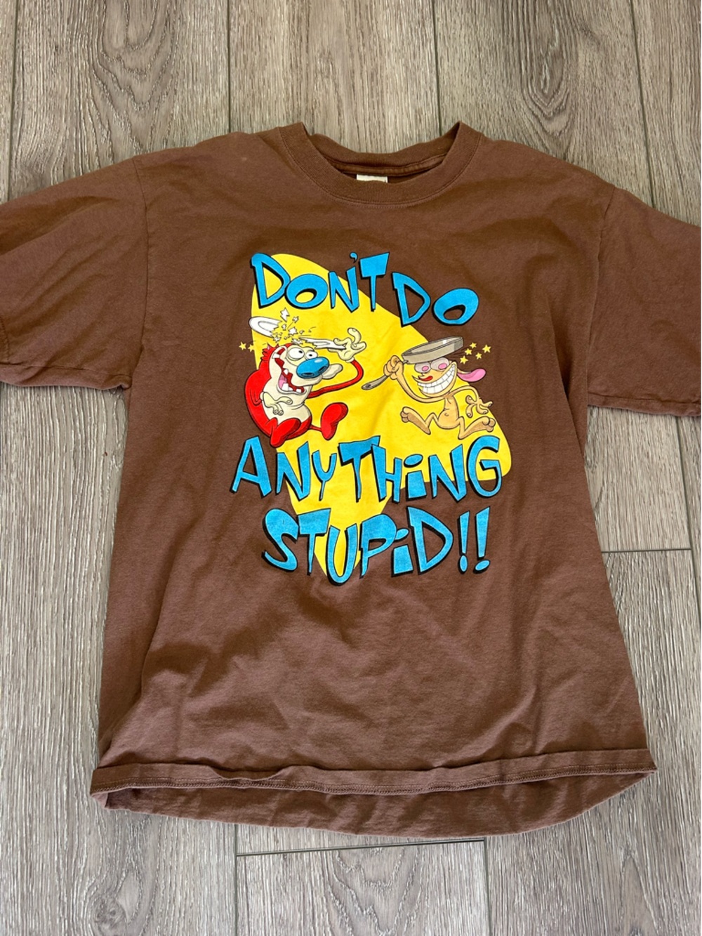 Ren & Stimpy "Don't Do Anything Stupid" T-Shirt -Size L- 90s Nickelodeon